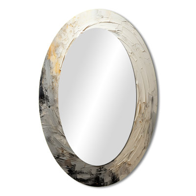 Grey Beige Meditative Movement I - Gray Oval Wall Mirror Decor