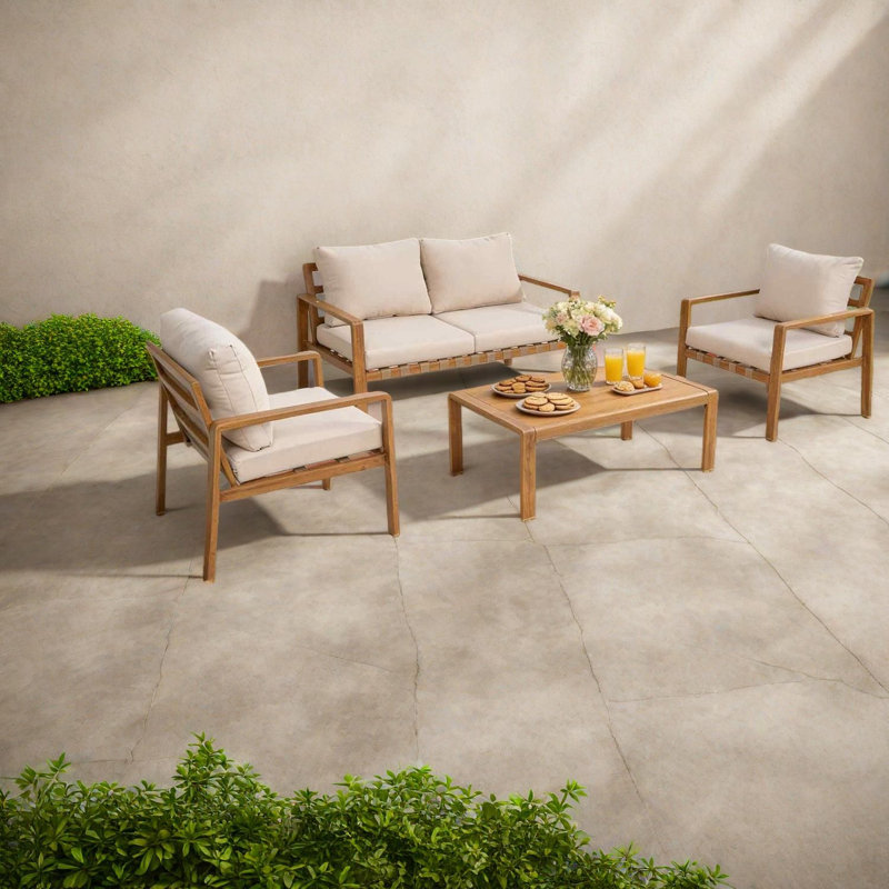 Rustproof Patio Sofas, Aluminum Wood Grain Modern Set For Backyard