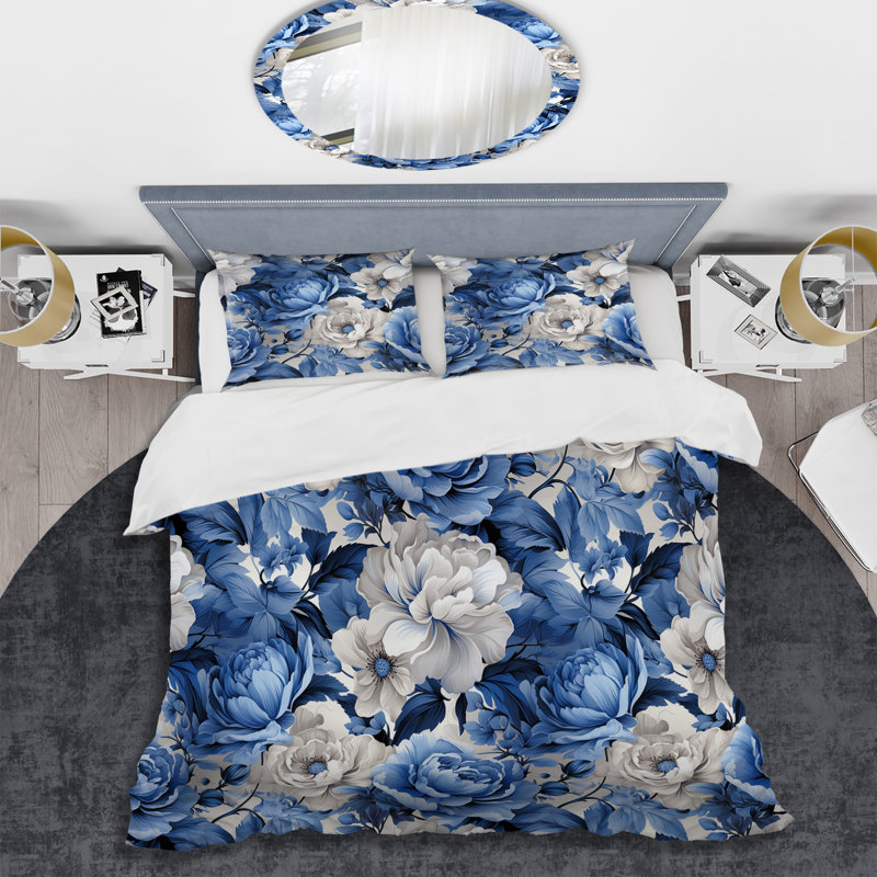 Ensemble de housse de couette Blue Neo Victorian Roses Victorian, Housse de couette simple + 1 taie décorative stan