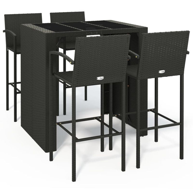 Patio Dining Set Table,, Black, 5, 110 cm H x 105 cm W x 80 cm D, Black, 4