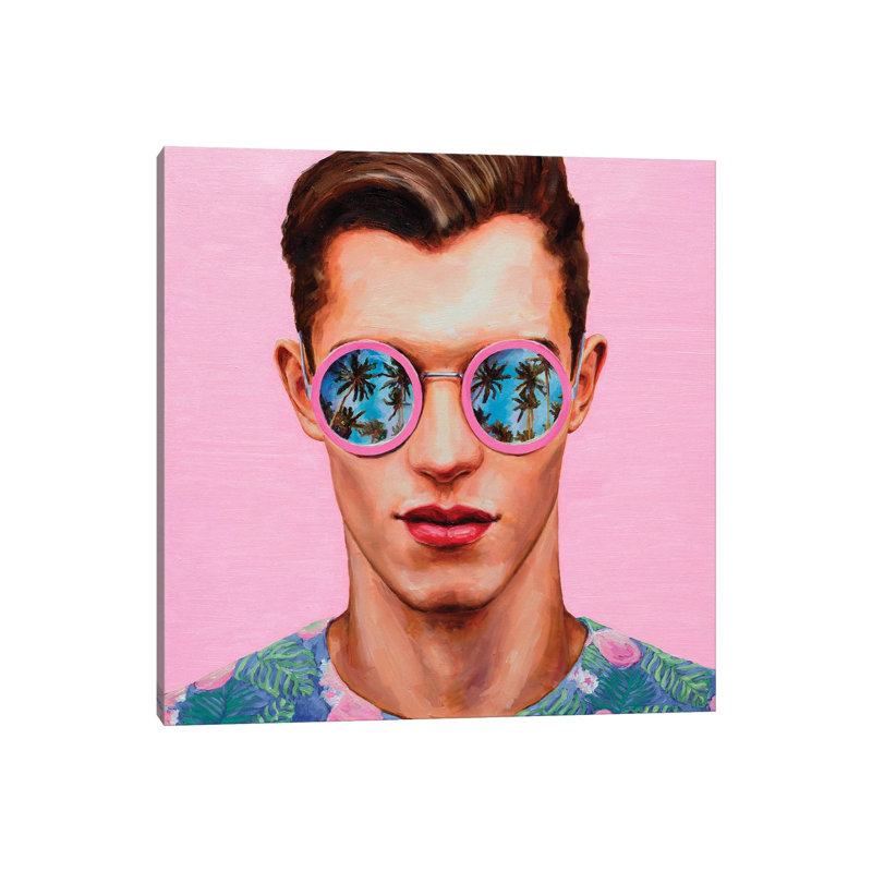 «Rose lunettes de soleil» - imprimé, Toile tendue, H 12 po x l 12 po x P 0,75 po