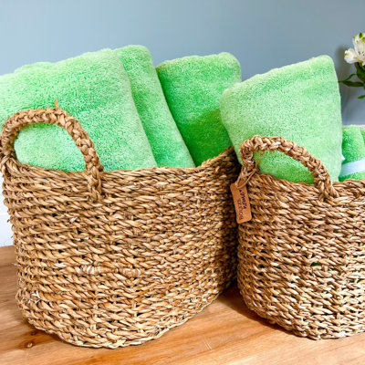 Panier à linge en osier tissé à la main avec poignées