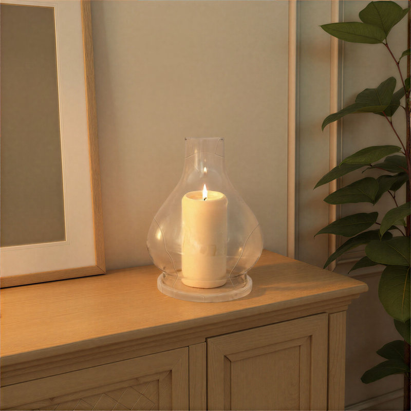 Porte-bougie ouragan en verre soufflé à la main avec base en marbre