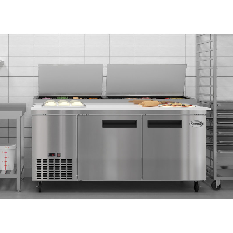 71 in. Two Door Commercial Pizza Prep Refrigerator in Stainless-Steel (KM-RPPS-2DSS)
