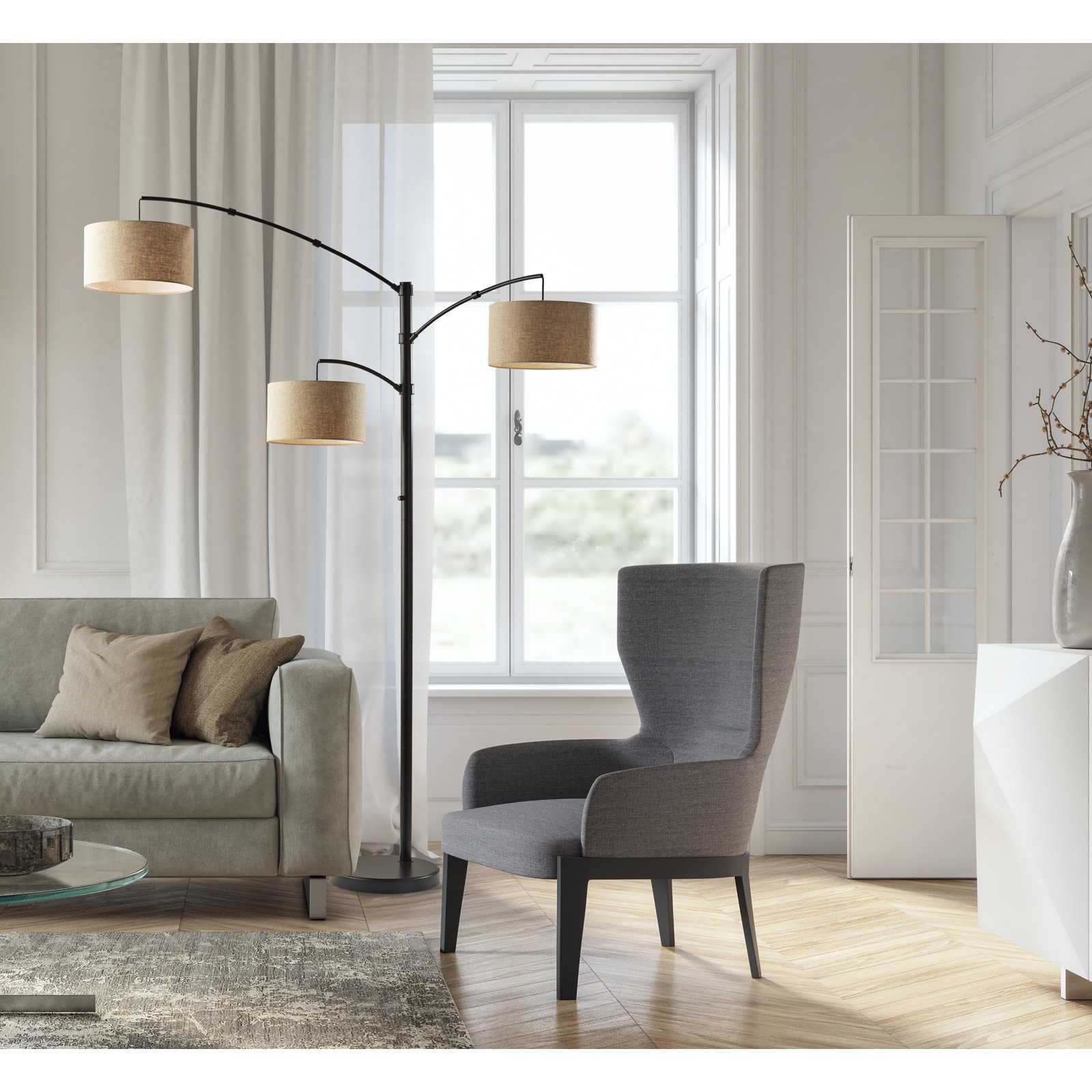 Atelier 82'' Floor Lamp, Light Brown, Dark Bronze