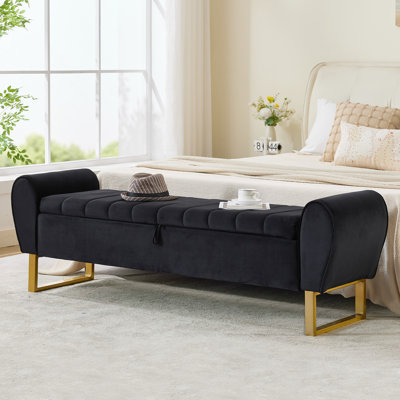 67"W Tufted Storage Bench With Gold Legs And Cute Arms