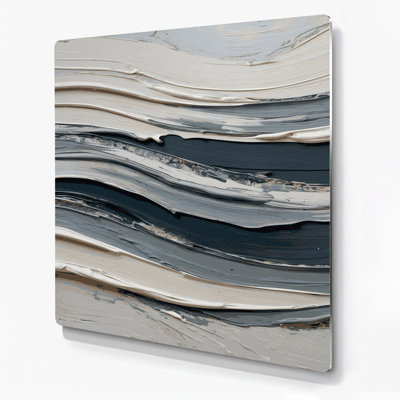 Horizontal Striped Slate Ivory Gray Metal Wall Art