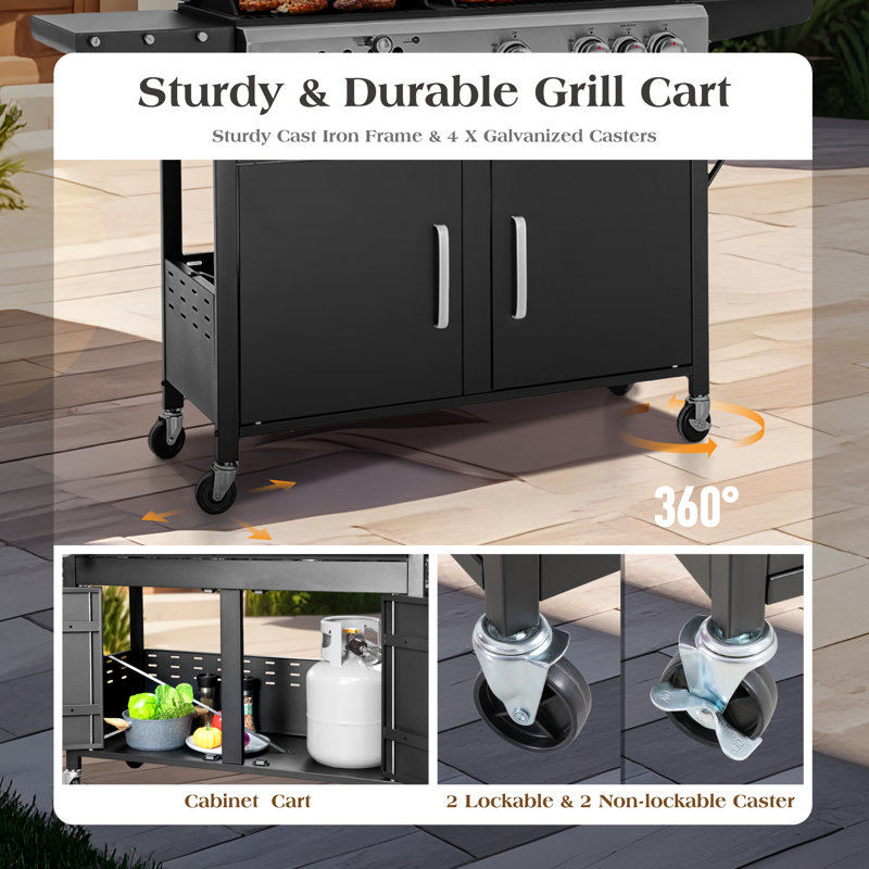  Alphamarts 3 - Burner 2-in-1 Charcoal and Gas Grill