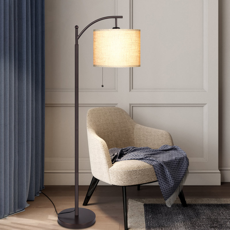 62.2" Arched Floor Lamp with Pull Chain, Bulb Included, Brown