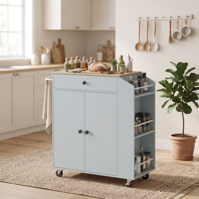 Kitchen Island with 3-Tier Spice Rack, Kitchen Cart with Towel Rack