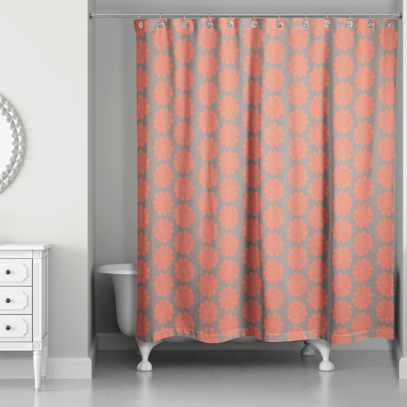 Floral Shower Curtain, Red/Gray