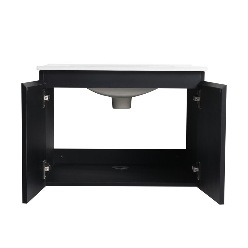 Meuble-lavabo mural 24 po avec lavabo en céramique et porte d'armoire à fermeture en douceur 24 po