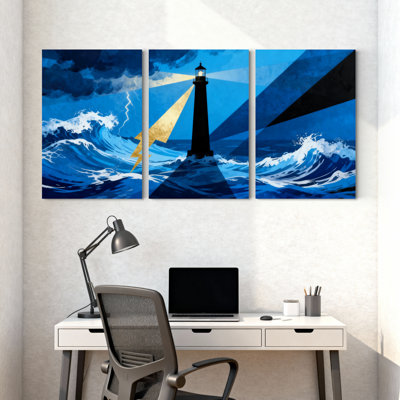 Ensemble de 3 impressions d'art sur toile, "Lightning Waves"