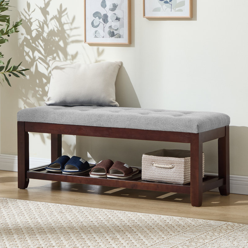 Banc de rangement rembourré pour chaussures de 44 po - parfait pour l'entrée, le vestibule ou le siège de bout, Gris clair