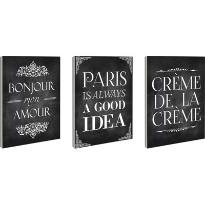 'French Chalkboard' 3 Piece Wall Plaque Set