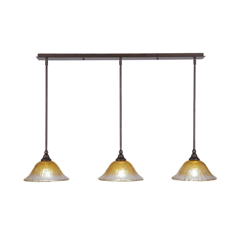 Luminaire suspendu linéaire sur pied 3 lumières avec verre cristal 10 po, Champagne or, Bronze