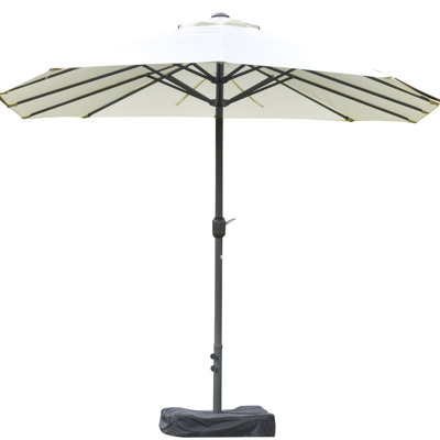 Parasol de patio de 15 pi - Parasol de marché rectangulaire en acier à double face, parasol beige, nervures rouillées, manivelle facile pour bloquer la terrasse de la piscine, assemblage près de la piscine