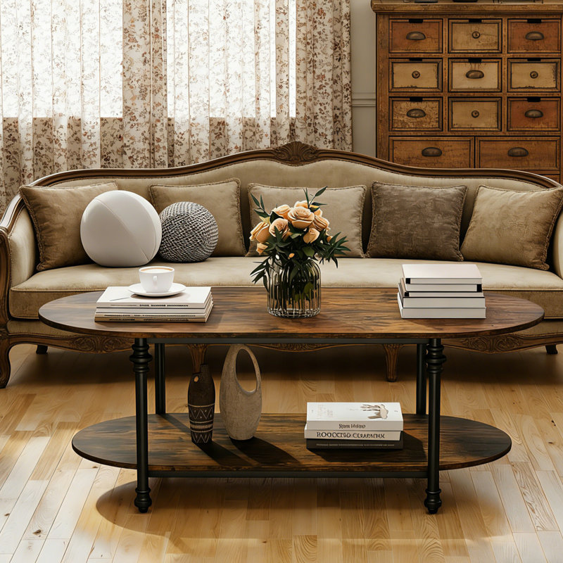 Table basse ovale en bois avec rangement