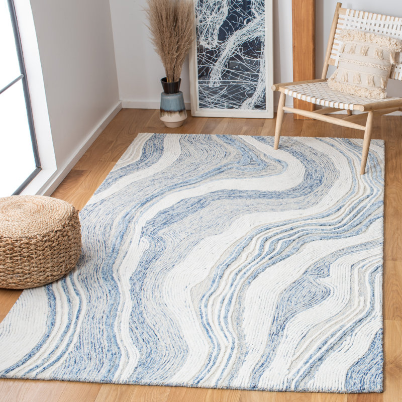 Krish Hand Tufted New Zealand Wool Abstract Rug, Rectangle 6' x 9'