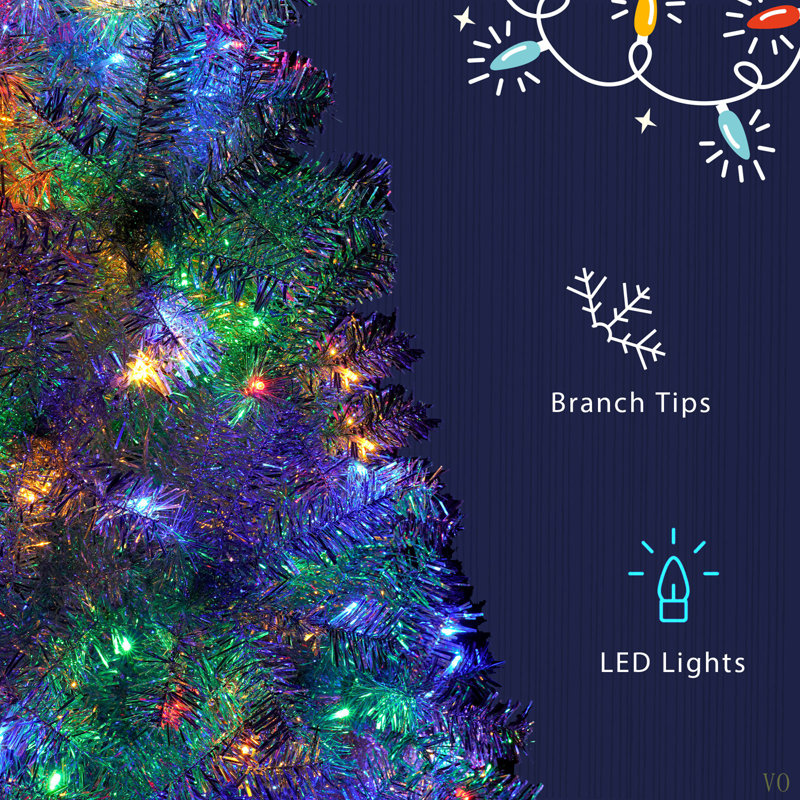 Arbre de Noël artificiel illuminé 4 pi, arbre complet à charnières avec support en métal, 400 branches, 150 lumières DEL, 11 modes d'éclairage, arbre de décoration des Fêtes pour l'intérieur et l'extérieur