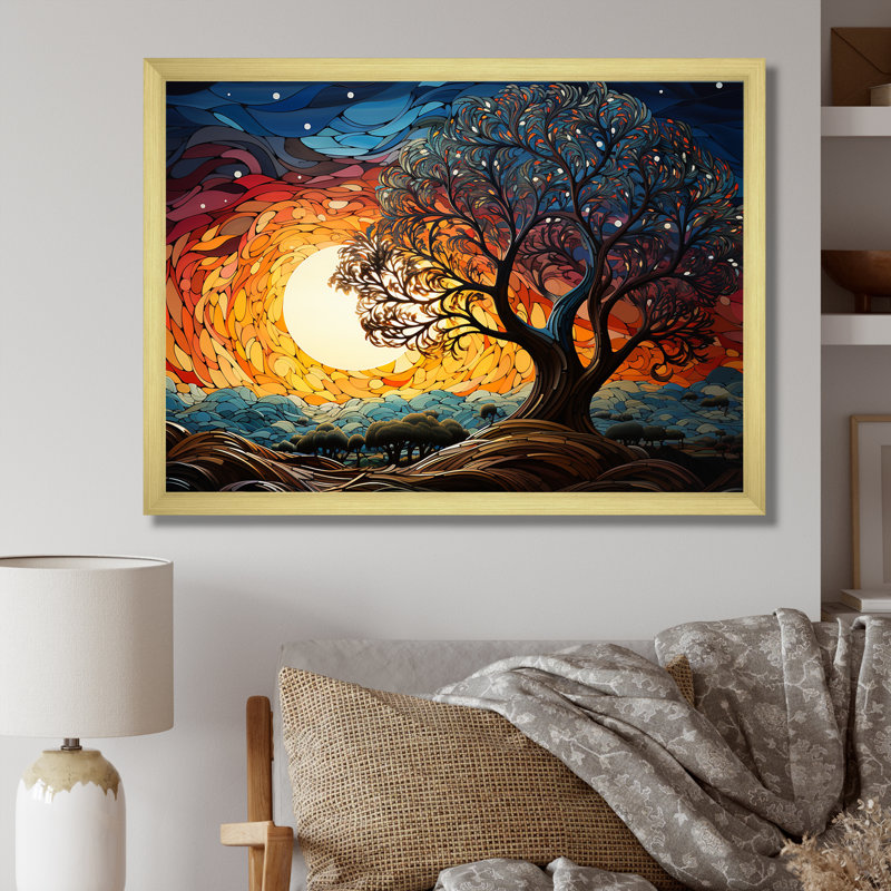 Chêne coloré au clair de lune, impression sur toile, Cadre doré simple, H 12 po x l 20 po x P 1 po