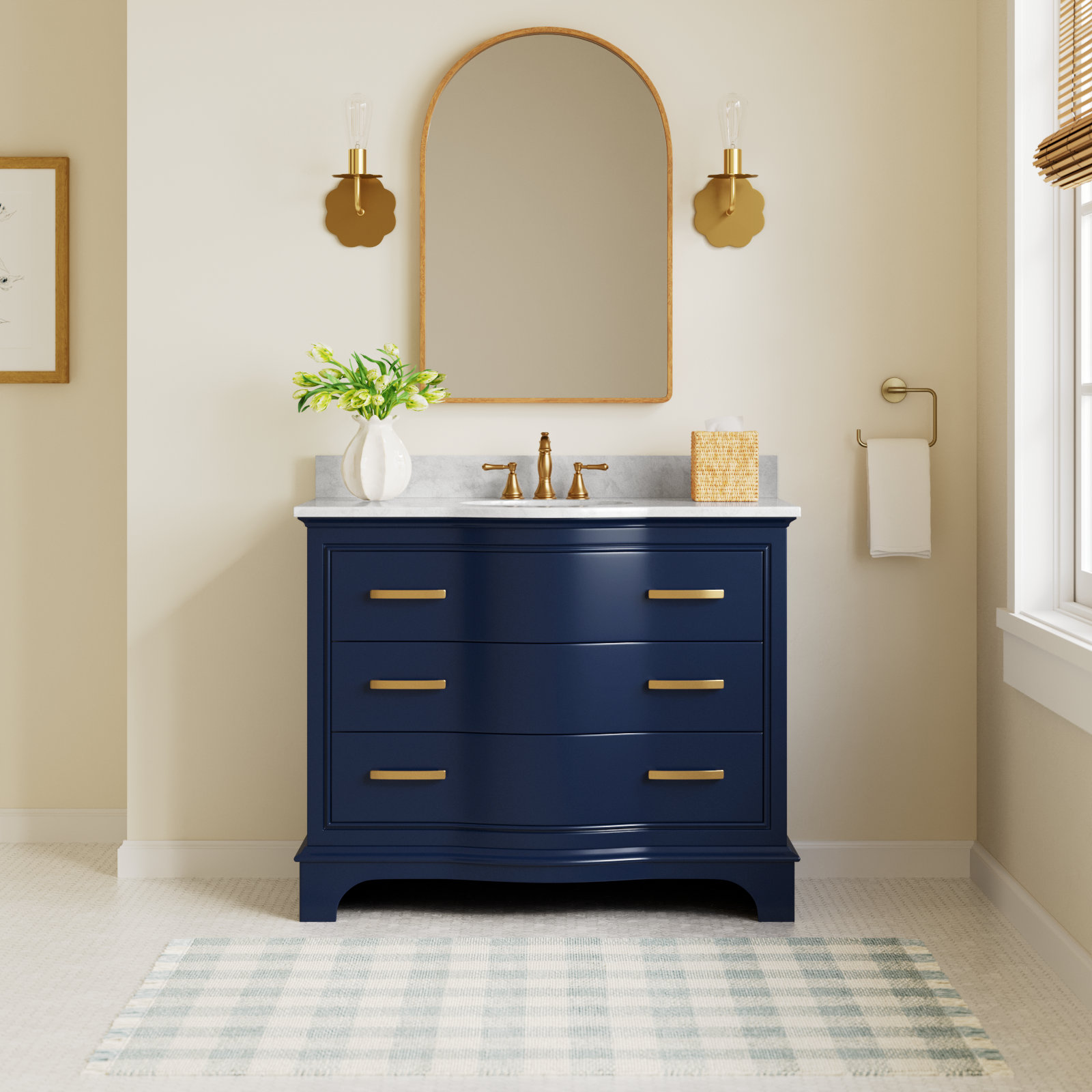 Goleta 42" Pine Single Bathroom Vanity, Navy Blue/Brushed Gold