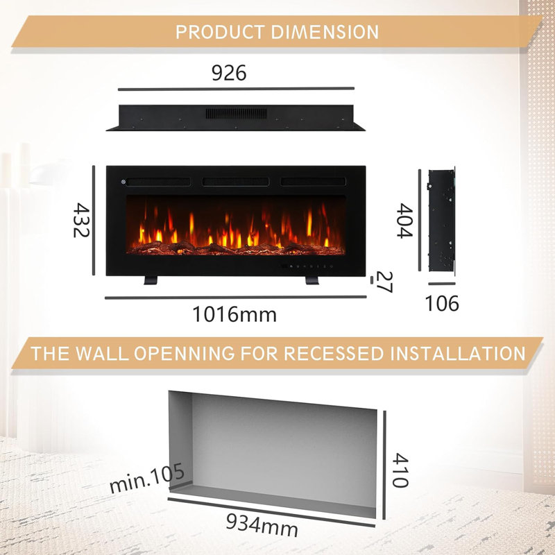 FLAMEKO Winslow Wall Mounted/Media Wall/Free Standing Fireplace With Realistic Flame Effect Heater 9 Colour Flame Effect