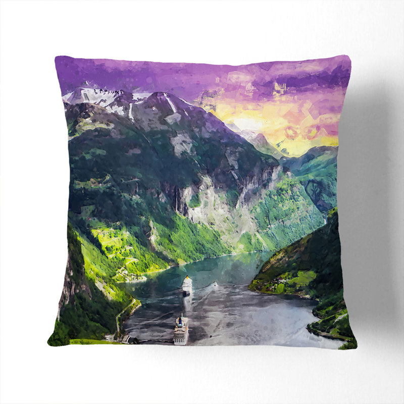 Cruise Ships Passing By Norway In Abstract Square Throw Cushion, 40cm H x 40cm W x 15cm D