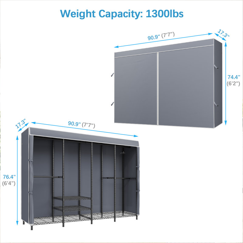 VIPEK V40C Plus Covered Garment Rack, Heavy Duty Freestanding Closet with Oxford Fabric Cover, Black Frame & Grey Cover