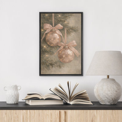 Elegant Blush Christmas Ornament Holiday Tree Ribbon Festive Decor Framed Canvas Master Bedroom Wall Art Work Print