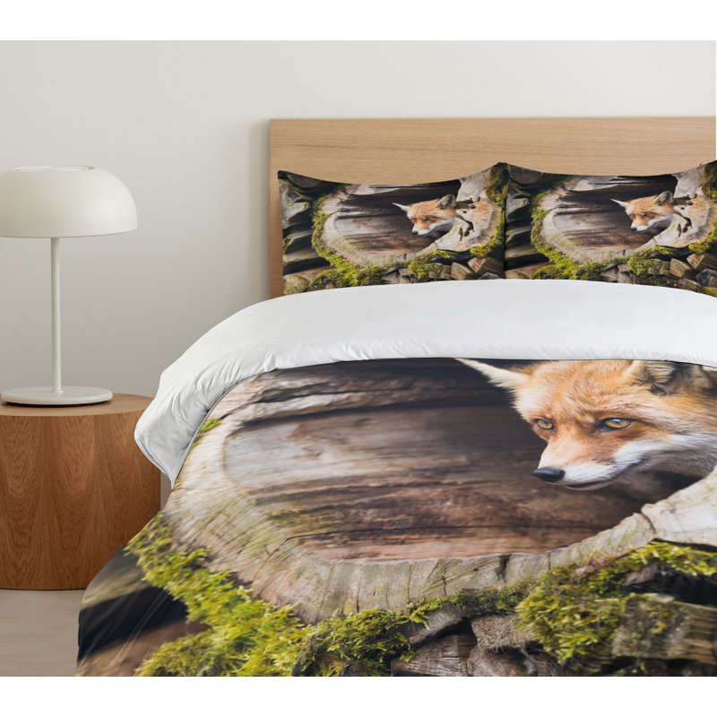 King Size Multicolor Forest Fox Microfiber Duvet Cover Set