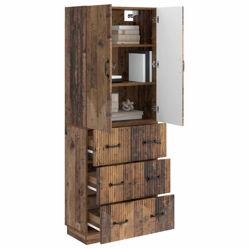  Cabinet Set 2 Pcs Engineered Wood Storage Modular Home Unit Compact, Old Wood