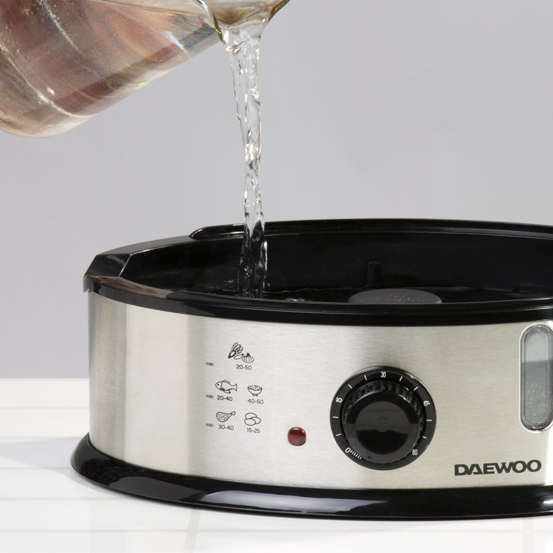 Daewoo Stainless Steel 3 Tier Food Steamer Electric Cooker With Rice Bowl For Vegetable Fish Meat Steam Cooking 9 Litre 1200W