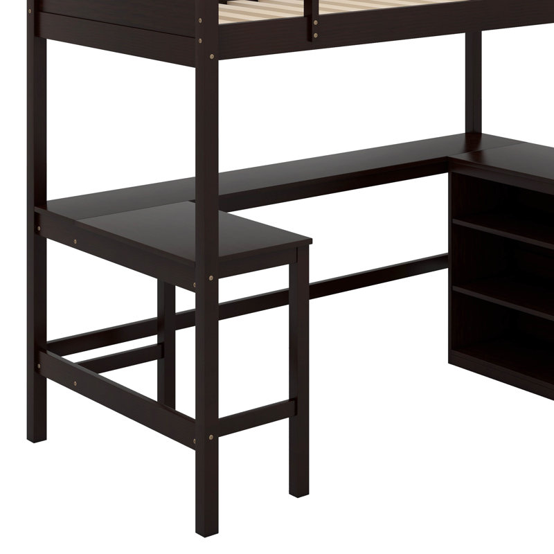 Twin Size Loft Bed With Shelves And Desk, Espresso