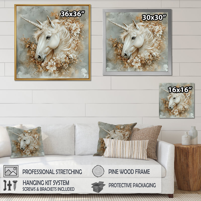 «Magical Unicorn Portrait» - impression d'art mural licornes, Impression dans un cadre flottant sans passe-parto