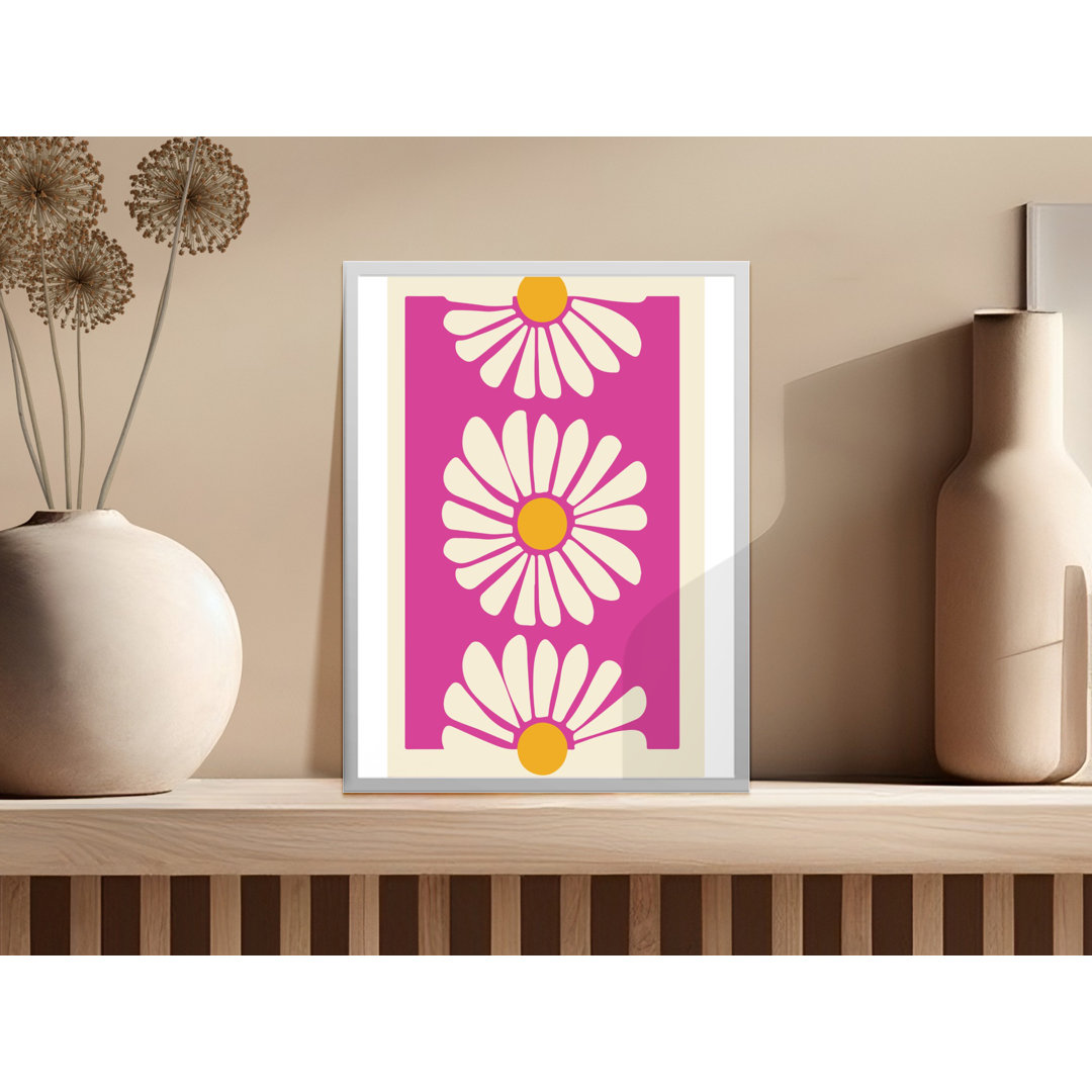 Three Flowers in Pink Floral Retro Style Pattern Collinsworth