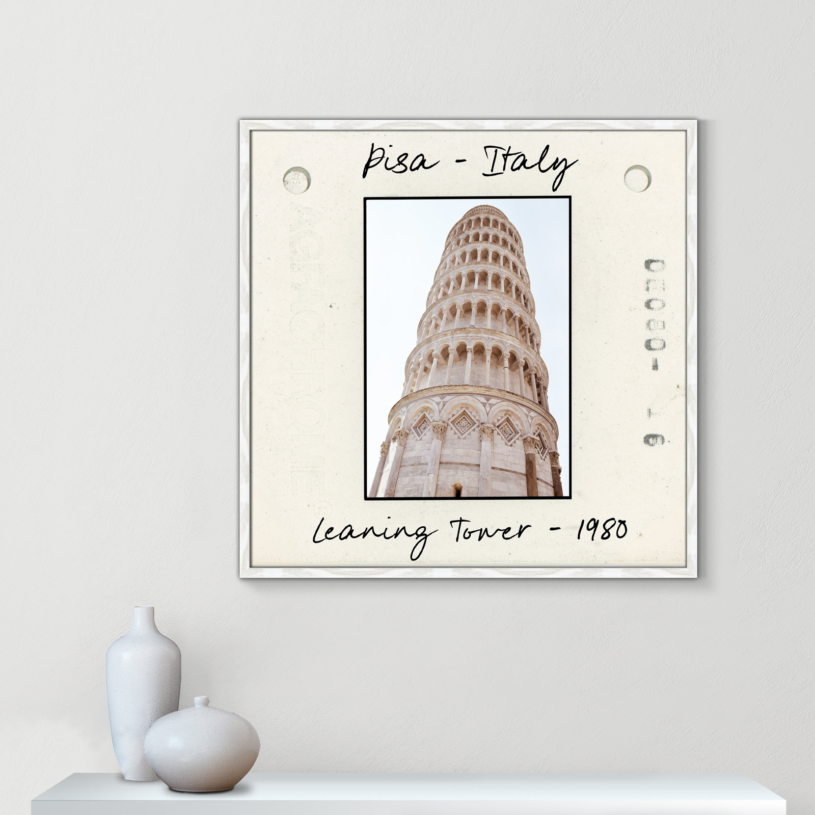 Ritona "Pisa, Italy - Leaning Tower" Print, White Single Picture Framed Paper, 32" H x 32" W x 0.75" D