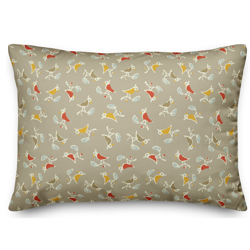 Coussin Songbird, Brun clair / rouge / jaune