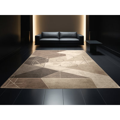 Tapis gris lavable à la machine à motif géométrique d'inspiration mondiale Arverne