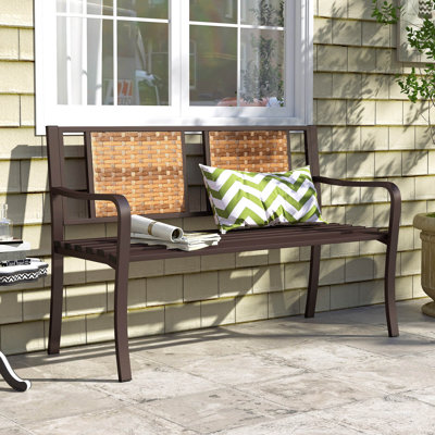 Aasmin Steel/Rattan Garden Bench by Red Barrel Studio