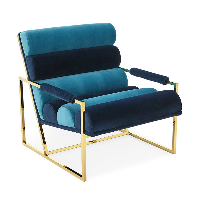 Channeled Goldfinger Lounge Chair, Rialto Navy/Rialto Turquoise Velvet