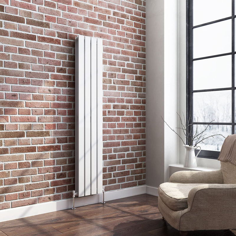 iBathUK Belgravia Vertical Double Slim Flat Panel Radiator Angled Valve, 1600cm H x 304cm W x 69cm D, White