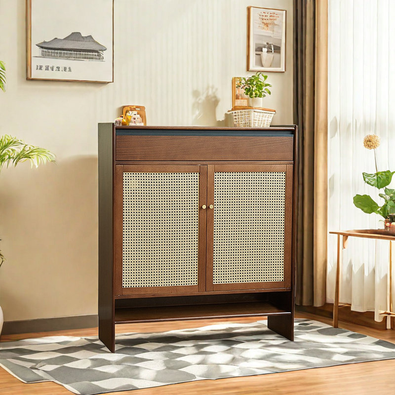 Modern Simple Rattan Woven Shoe Cabinet Side Cabin 25 Pair Shoe Storage Cabinet