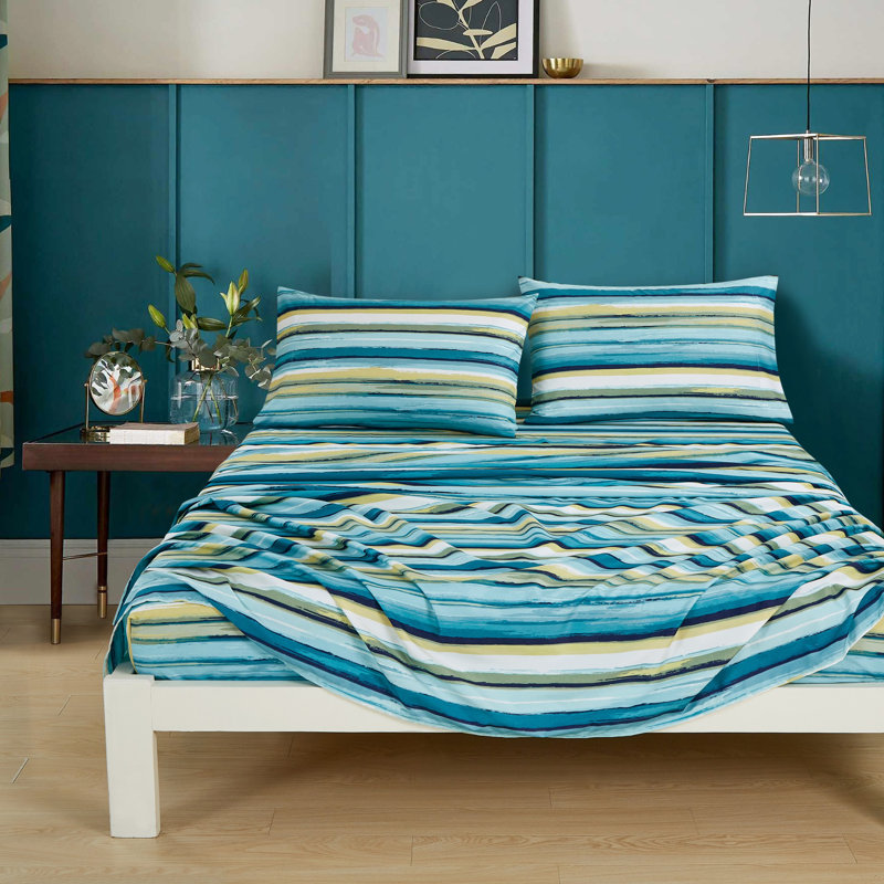 Morgan Striped Printed Microfiber Sheet Set, Twin Sheet Set with 1 Pillowcase