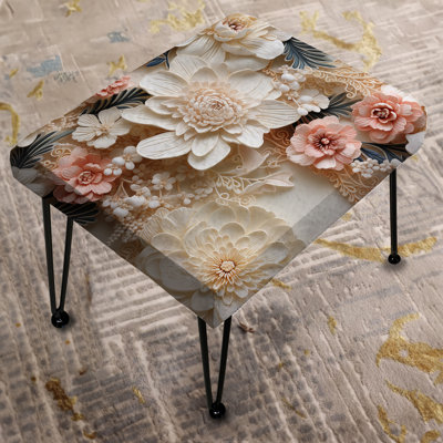 White Vintage Floral Lace Veil - Floral Rectangle Ottoman