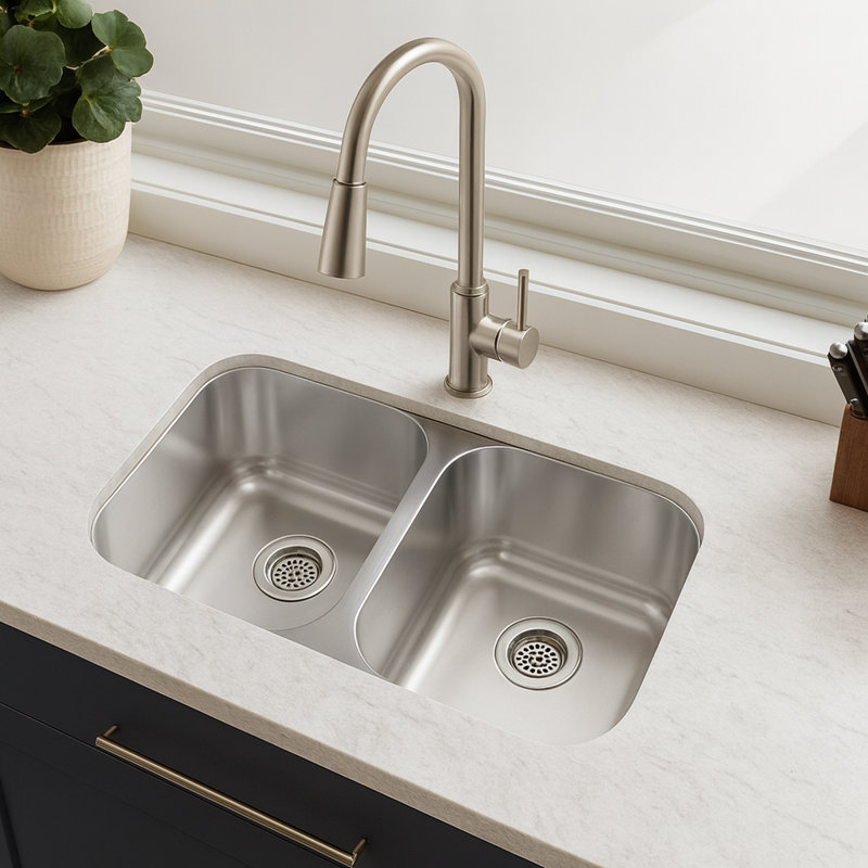 Stainless Steel 50/50 Double-Bowl Kitchen Sink