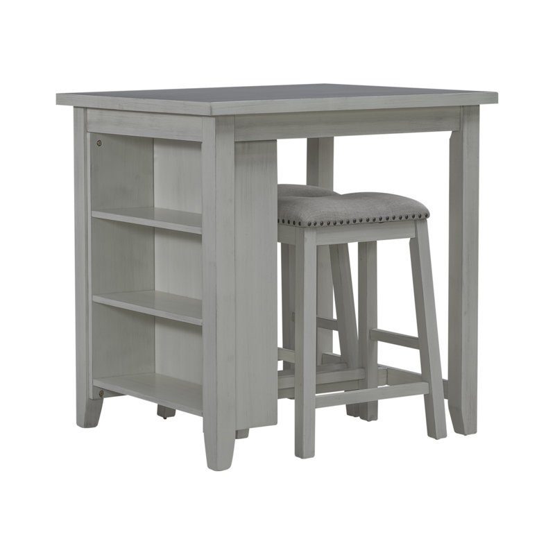 Ensemble de table de salle à manger à hauteur de comptoir Latour avec tabourets rembourrés, Gris, 3 pièces