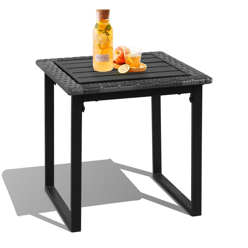 Square Wicker/Rattan Outdoor Side Table, Individual, Black