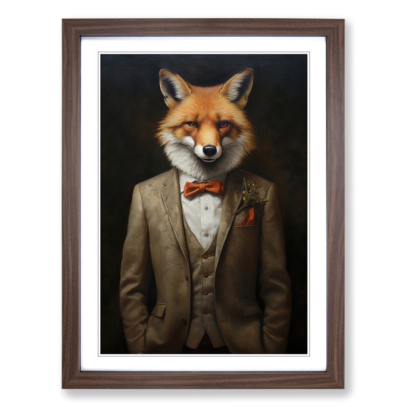 Fox in a Suit Painting No.2 - Framed Print, Walnut, 34cm H x 25cm W x 2cm D