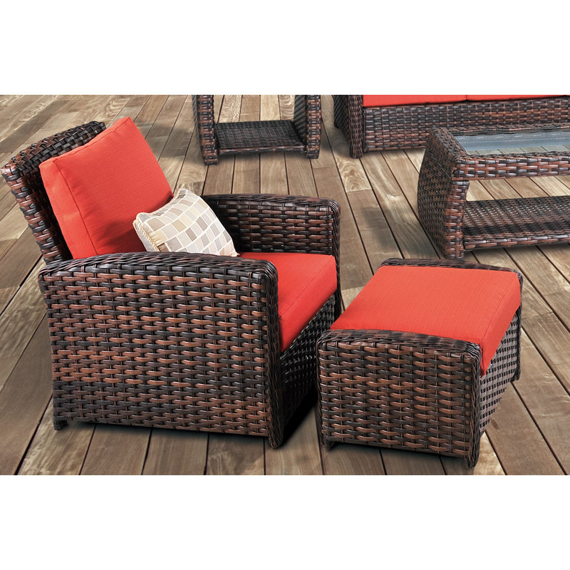 Chaise de terrasse profonde avec coussins Mcconnaughy, Sunbrella® ‑ toile cramoisie
